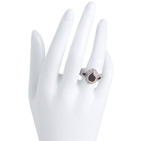 SHIVAM Made In India Sterling Silver Black Onyx Scroll Ring - Picture 2 of 2